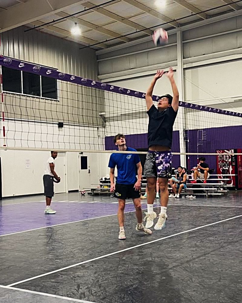 A volleyball set at the net